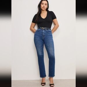 Good American Always Fits Good Legs Straight Jeans  Sz 12/31 Blue Stretch Denim